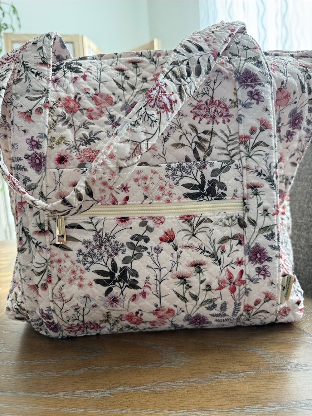 Floral Quilted Tote Bag in Pink and Cream
